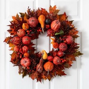 NIB nearly natural fall wreath 28”